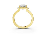 Yellow gold Princess Cut Diamond Halo Ring with Bezel Frame and Pavé Band_6