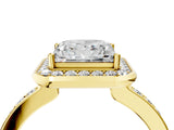 Yellow gold Princess Cut Diamond Halo Ring with Bezel Frame and Pavé Band_7
