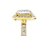 Yellow gold Princess Cut Diamond Halo Ring with Bezel Frame and Pavé Band_8