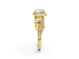 Yellow gold Princess Cut Diamond Halo Ring with Milgrain Pavé Band and Four-Prong Setting_80