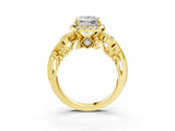 Yellow gold Princess Cut Diamond Halo Ring with Milgrain Pavé Band and Four-Prong Setting_81