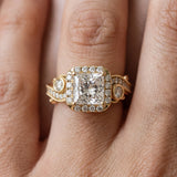Yellow gold Princess Cut Diamond Halo Ring with Milgrain Pavé Band and Four-Prong Setting_93