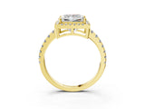 Yellow gold Princess Cut Diamond Halo Ring with Pavé Band and Four-Prong Setting_10