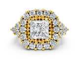 Yellow gold Princess Cut Diamond Halo Ring with Pavé Band and Four-Prong Setting_41