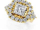 Yellow gold Princess Cut Diamond Halo Ring with Pavé Band and Four-Prong Setting_42