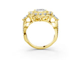 Yellow gold Princess Cut Diamond Halo Ring with Pavé Band and Four-Prong Setting_44