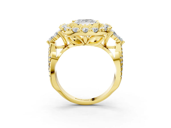 Yellow Gold Princess Cut Halo Crossover Pave Engagement Ring Setting