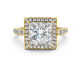 Yellow gold Princess Cut Diamond Halo Ring with Pavé Band and Four-Prong Setting_7