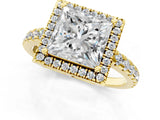 Yellow gold Princess Cut Diamond Halo Ring with Pavé Band and Four-Prong Setting_8
