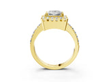 Yellow gold Princess Cut Diamond Halo Ring with Pavé Band and Prong Setting_10