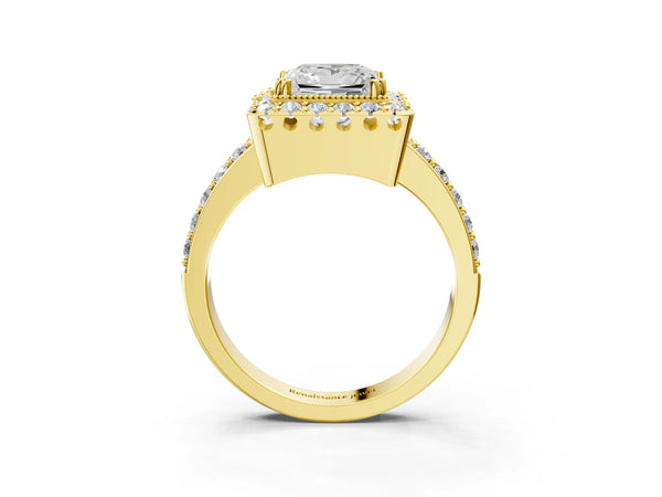 Yellow Gold Princess Cut Pierced Gallery Halo Engagement Ring Setting