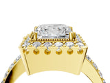 Yellow gold Princess Cut Diamond Halo Ring with Pavé Band and Prong Setting_11