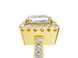 Yellow gold Princess Cut Diamond Halo Ring with Pavé Band and Prong Setting_12