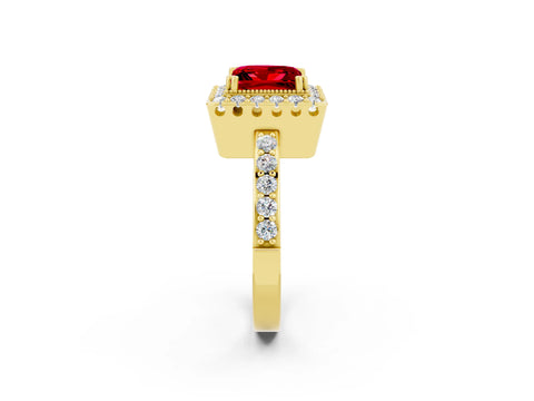 Yellow gold Princess Cut Diamond Halo Ring with Pavé Band and Prong Setting_2