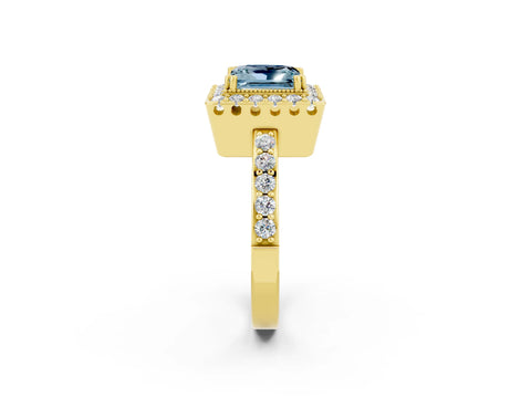 Yellow gold Princess Cut Diamond Halo Ring with Pavé Band and Prong Setting_2