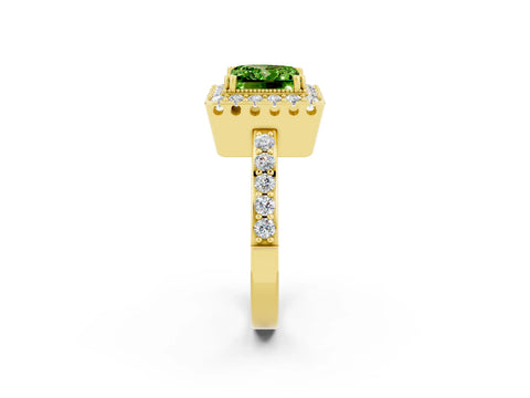 Yellow gold Princess Cut Diamond Halo Ring with Pavé Band and Prong Setting_2