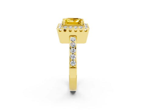 Yellow gold Princess Cut Diamond Halo Ring with Pavé Band and Prong Setting_2