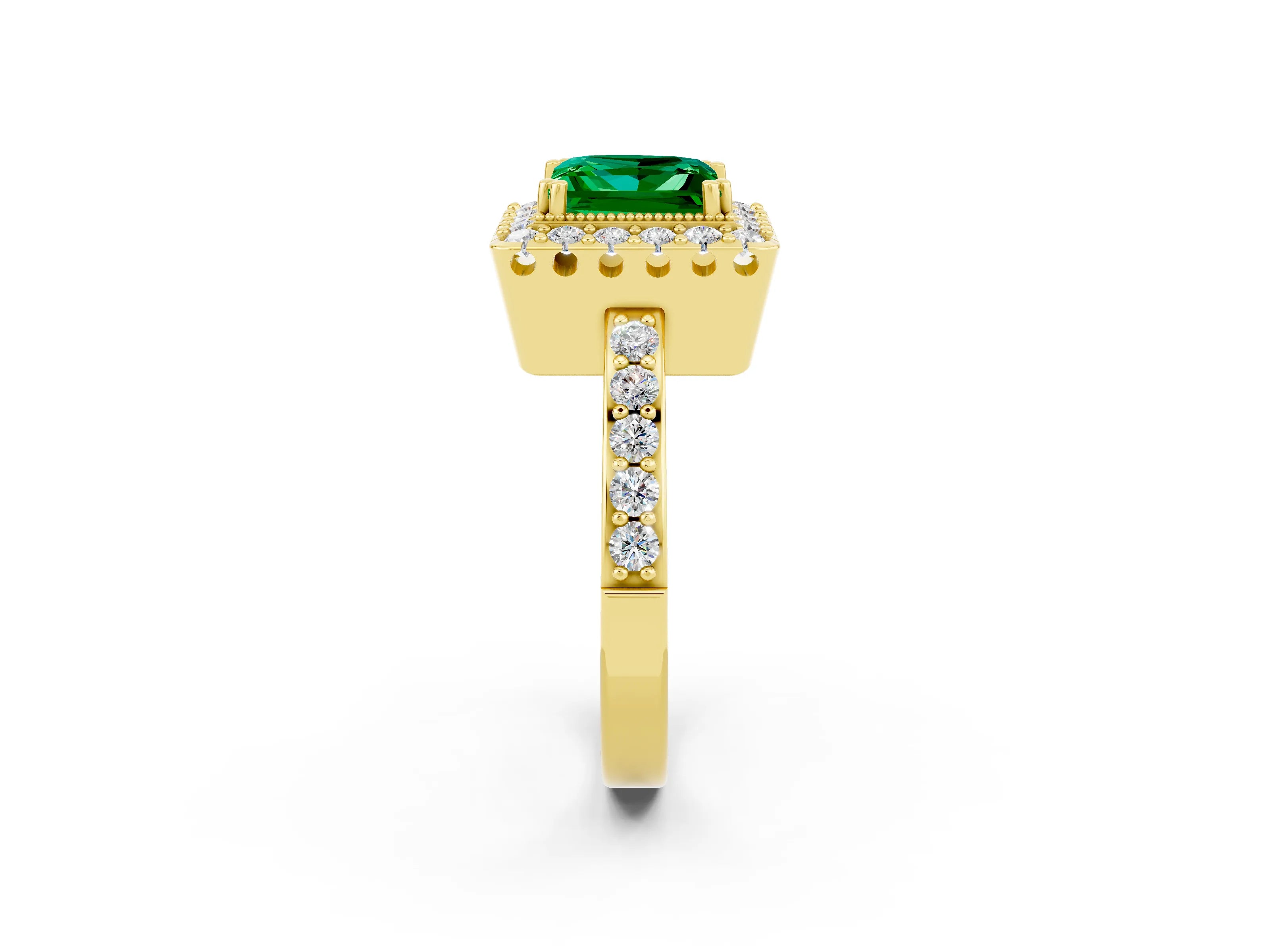 Yellow gold Princess Cut Diamond Halo Ring with Pavé Band and Prong Setting_2