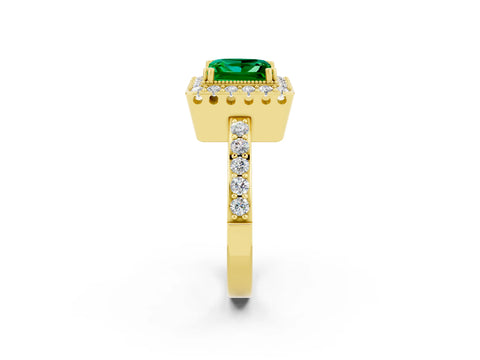 Yellow gold Princess Cut Diamond Halo Ring with Pavé Band and Prong Setting_2