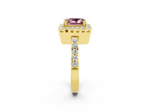 Yellow gold Princess Cut Diamond Halo Ring with Pavé Band and Prong Setting_2