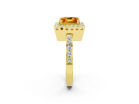 Yellow gold Princess Cut Diamond Halo Ring with Pavé Band and Prong Setting_2