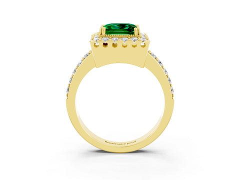 Yellow gold Princess Cut Diamond Halo Ring with Pavé Band and Prong Setting_3