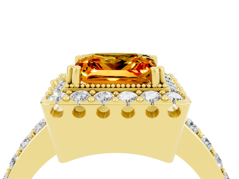 Yellow gold Princess Cut Diamond Halo Ring with Pavé Band and Prong Setting_4