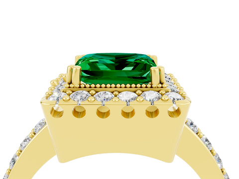 Yellow gold Princess Cut Diamond Halo Ring with Pavé Band and Prong Setting_4