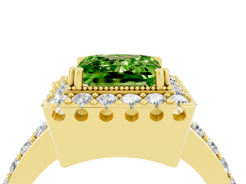 Yellow gold Princess Cut Diamond Halo Ring with Pavé Band and Prong Setting_4