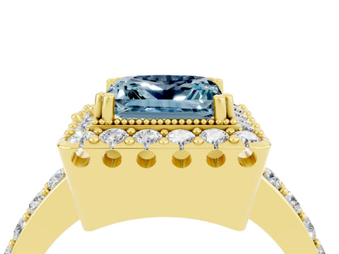 Yellow gold Princess Cut Diamond Halo Ring with Pavé Band and Prong Setting_4