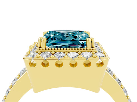 Yellow gold Princess Cut Diamond Halo Ring with Pavé Band and Prong Setting_4