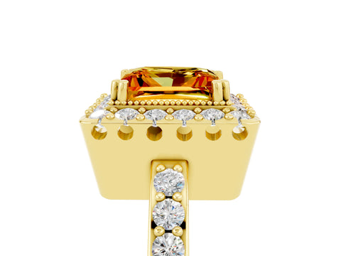 Yellow gold Princess Cut Diamond Halo Ring with Pavé Band and Prong Setting_5