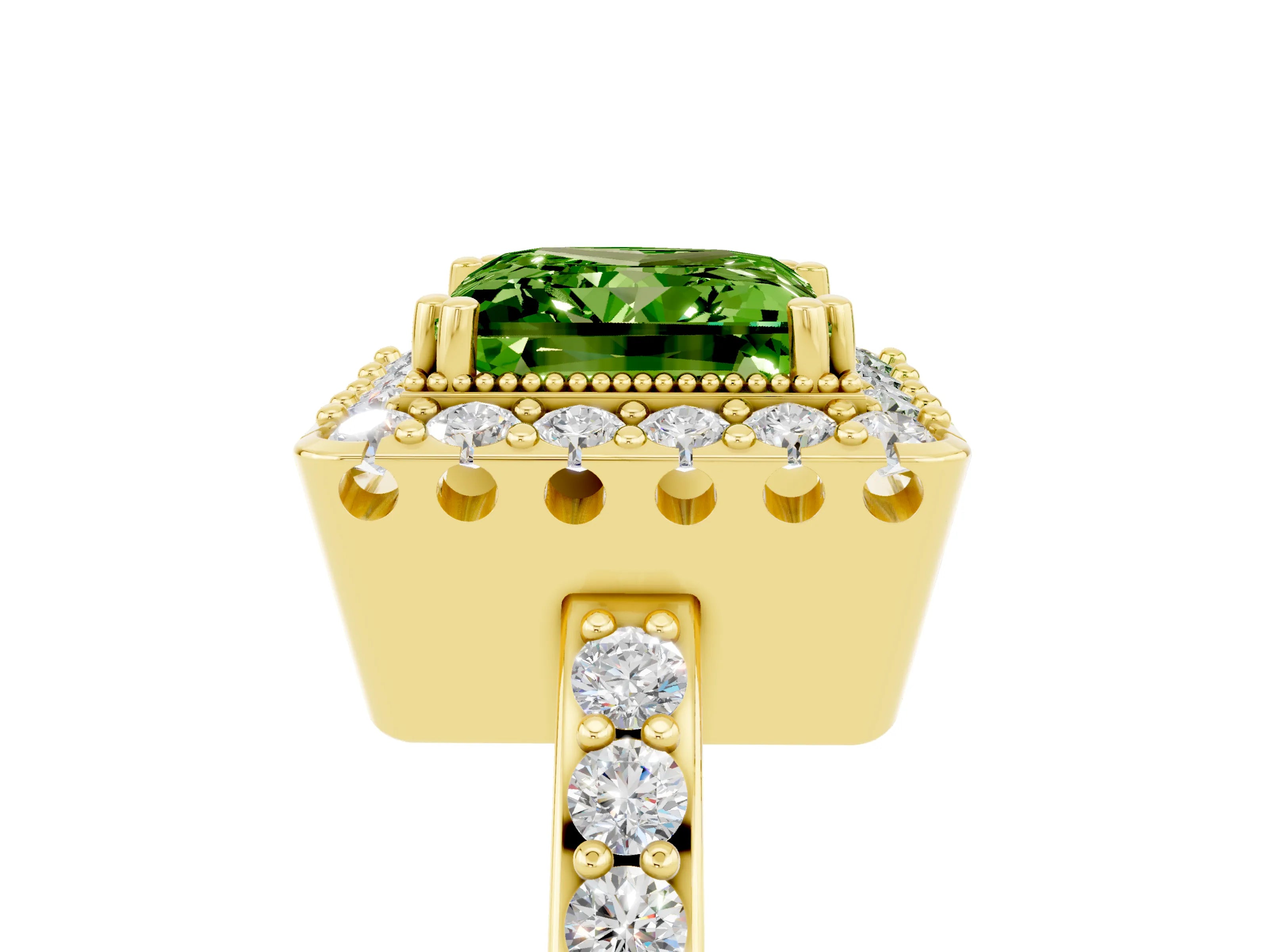 Yellow gold Princess Cut Diamond Halo Ring with Pavé Band and Prong Setting_5