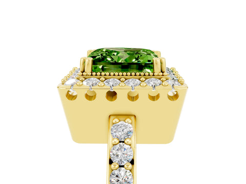 Yellow gold Princess Cut Diamond Halo Ring with Pavé Band and Prong Setting_5