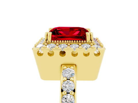 Yellow gold Princess Cut Diamond Halo Ring with Pavé Band and Prong Setting_5