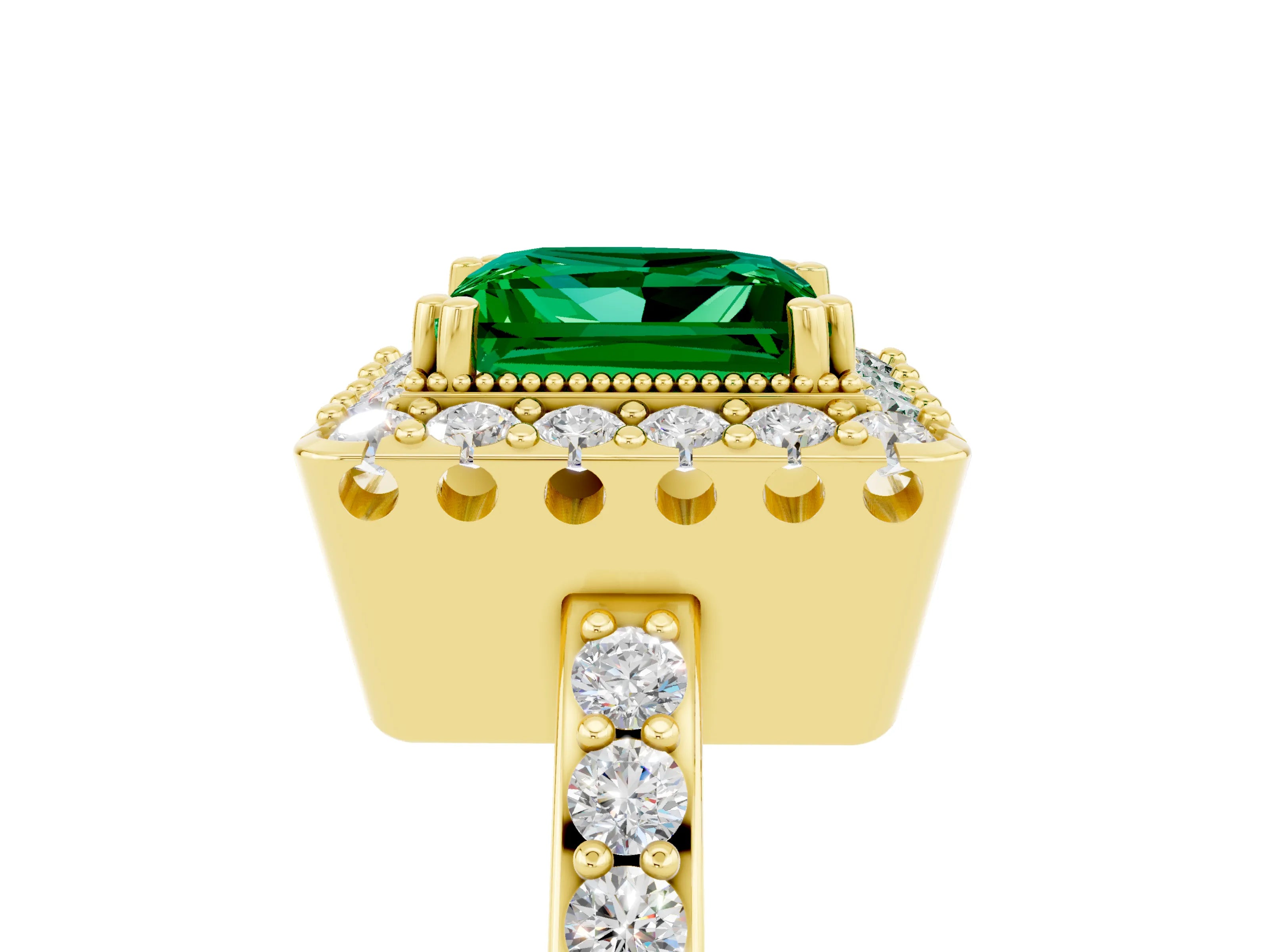 Yellow gold Princess Cut Diamond Halo Ring with Pavé Band and Prong Setting_5