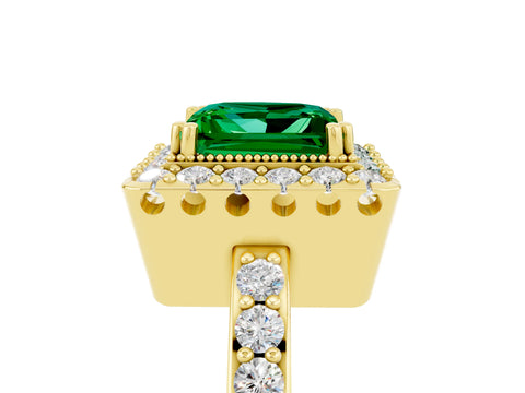 Yellow gold Princess Cut Diamond Halo Ring with Pavé Band and Prong Setting_5