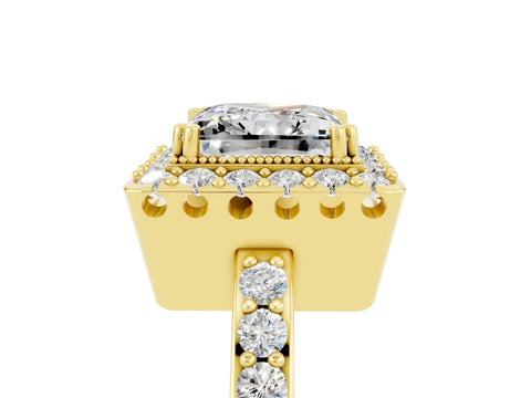Yellow gold Princess Cut Diamond Halo Ring with Pavé Band and Prong Setting_5