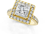 Yellow gold Princess Cut Diamond Halo Ring with Pavé Band and Prong Setting_8