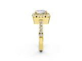 Yellow gold Princess Cut Diamond Halo Ring with Pavé Band and Prong Setting_9