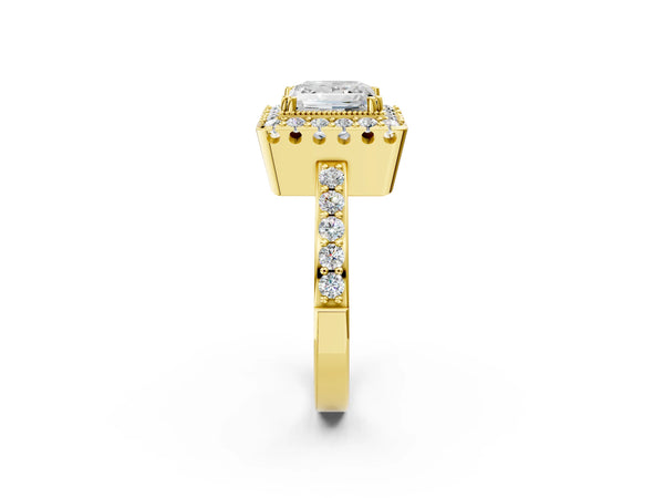Yellow Gold Princess Cut Pierced Gallery Halo Engagement Ring Setting