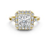 Yellow gold Princess Cut Diamond Halo Ring with Pear Side Stones and Prong Setting_73