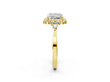 Yellow gold Princess Cut Diamond Halo Ring with Pear Side Stones and Prong Setting_75