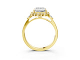 Yellow gold Princess Cut Diamond Halo Ring with Pear Side Stones and Prong Setting_76