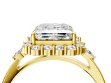 Yellow gold Princess Cut Diamond Halo Ring with Pear Side Stones and Prong Setting_77