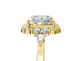 Yellow gold Princess Cut Diamond Halo Ring with Pear Side Stones and Prong Setting_78