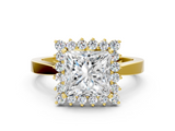Yellow gold Princess Cut Diamond Halo Ring with Round Brilliant Halo and Solitaire Band_104