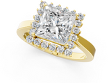 Yellow gold Princess Cut Diamond Halo Ring with Round Brilliant Halo and Solitaire Band_105