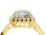 Yellow gold Princess Cut Diamond Halo Ring with Round Brilliant Halo and Solitaire Band_108