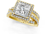 Yellow gold Princess Cut Diamond Halo Ring with Round Split Shank and Prong Setting_37